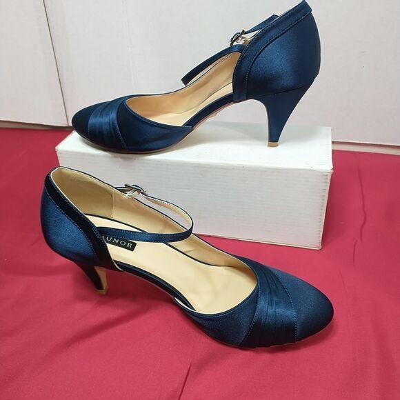 ERIJUNOR Women SZ 9 Blue Low Heel Closed-Toe Ankle Strap Bridal Wedding . - Picture 3 of 12